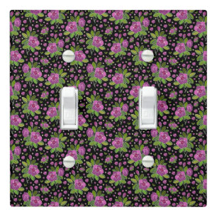 Floral Pattern Lilac Pink Green Black Light Switch Cover