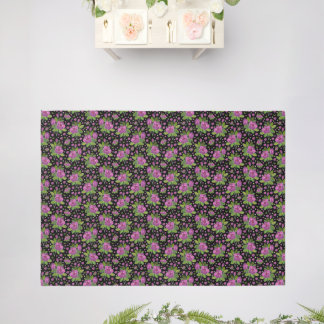 Floral Pattern Lilac Pink Green Black Rug