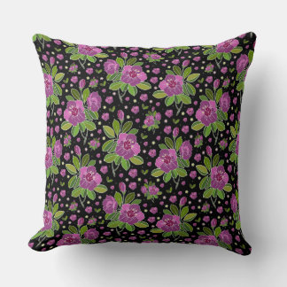 Floral Pattern Lilac Pink Green Black Throw Pillow