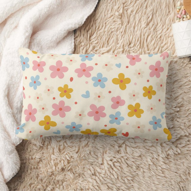 Floral Pattern Lumbar Pillow (Blanket)