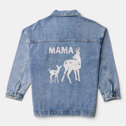 Floral Pattern Mama Fawn Doe Fitted Scoop Mothers  Denim Jacket