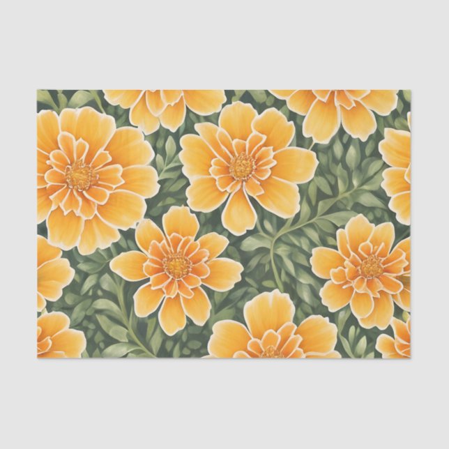 Floral Pattern Marigold Flowers Tissue Paper (Front)