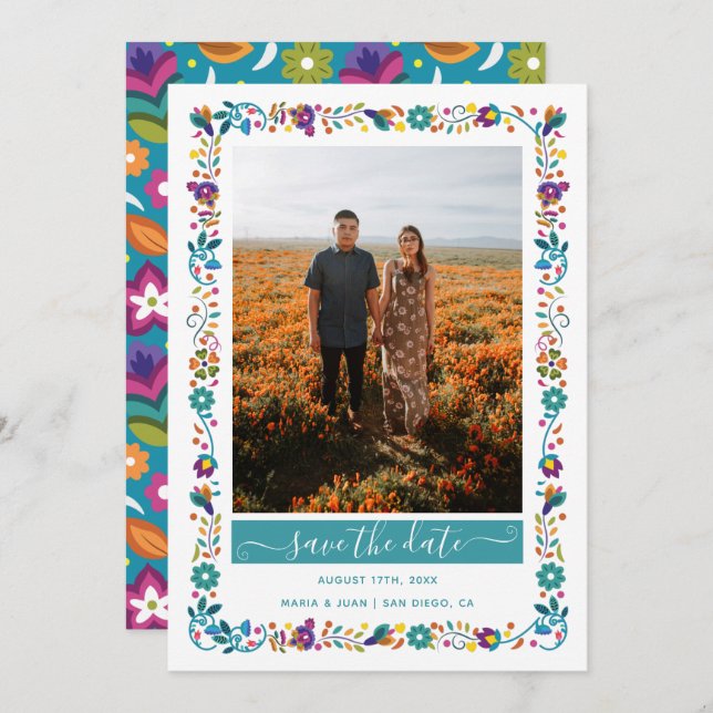 Floral Pattern Mexican Style Photo Wedding Save The Date (Front/Back)