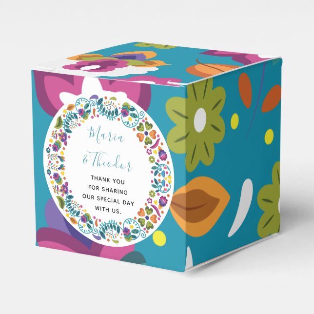 Floral Pattern Mexican Wedding Personalized  Favor Boxes (Front Side)