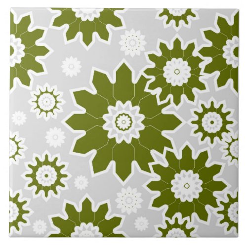 Floral pattern modern design olive green white ceramic tile