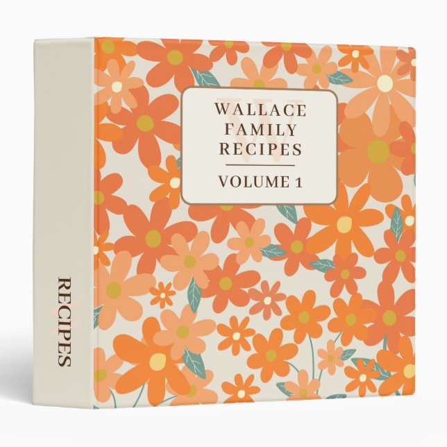 Floral Pattern Modern Family Recipes 3 ring binder (Front/Spine)
