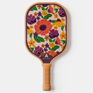 Floral Pattern Monogram Pickleball Paddle