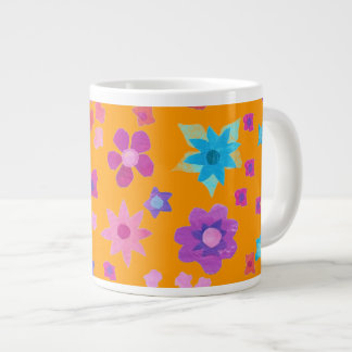 Floral Pattern, Multicolour on Bright Orange Giant Coffee Mug