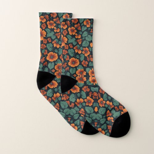 Floral Pattern Nasturtium Flowers Socks