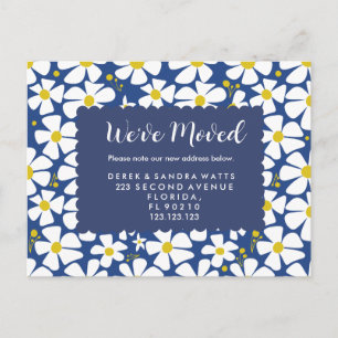 Floral Pattern New Address Postcard Navy & White