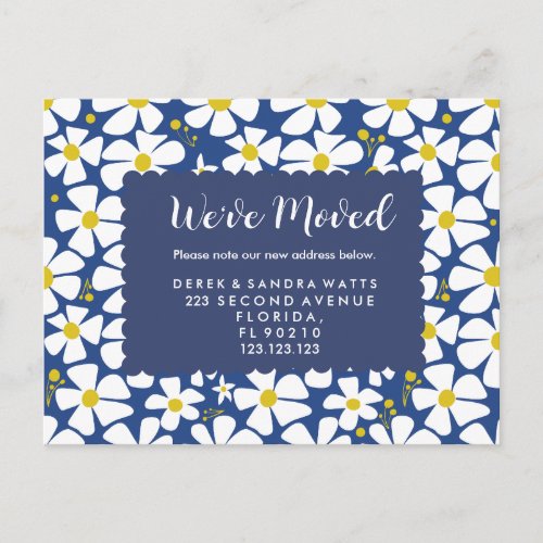 Floral Pattern New Address Postcard | Navy & White
