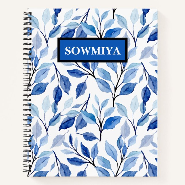 Floral pattern Notebook|Blue Personalized Notebook (Front)