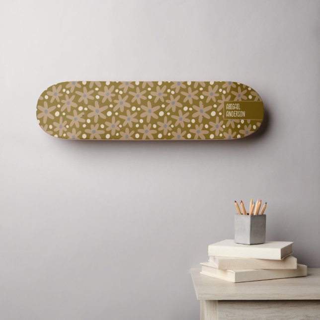 Floral Pattern of Abstract Brown Daisies Skateboard (Wall Art (Horz))