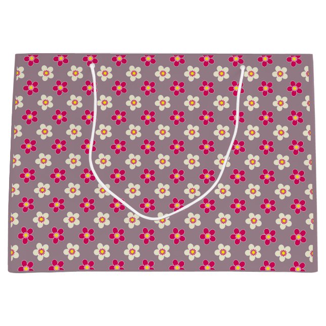 Floral pattern of crimson and white flowers on a c large gift bag (Front)