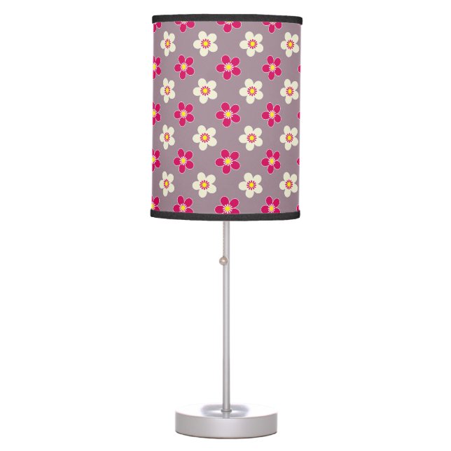 Floral pattern of crimson and white flowers on a c table lamp (Front)