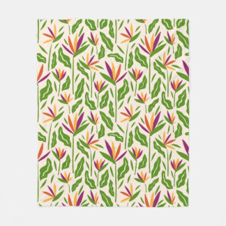 Floral pattern of tropical leaves and flowers fleece blanket