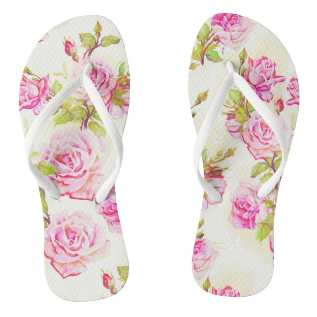 Floral Pattern Old Pink Roses Woman Flip Flop (Footbed)