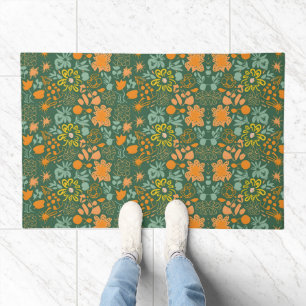 Floral pattern on a dark green background  doormat