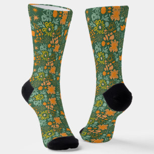 Floral pattern on a dark green background  socks