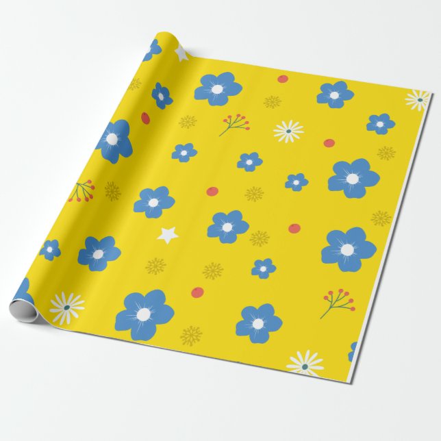 Floral pattern on a yellow background wrapping paper (Unrolled)