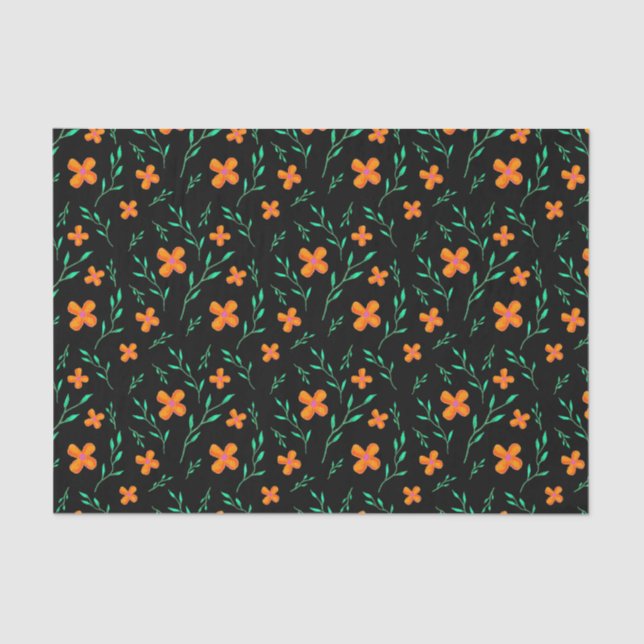 Floral Pattern on Black Modern Stylish Tissue Paper (Front)