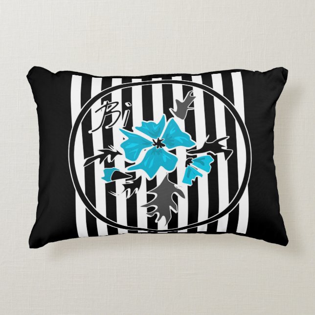 Floral pattern on black striped background accent pillow (Front)