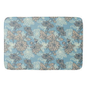 Floral Pattern on Blue Background   Bath Mat