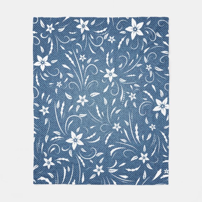Floral pattern on denim fleece blanket (Front)
