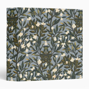 Floral pattern on dusty blue-gray background 3 ring binder