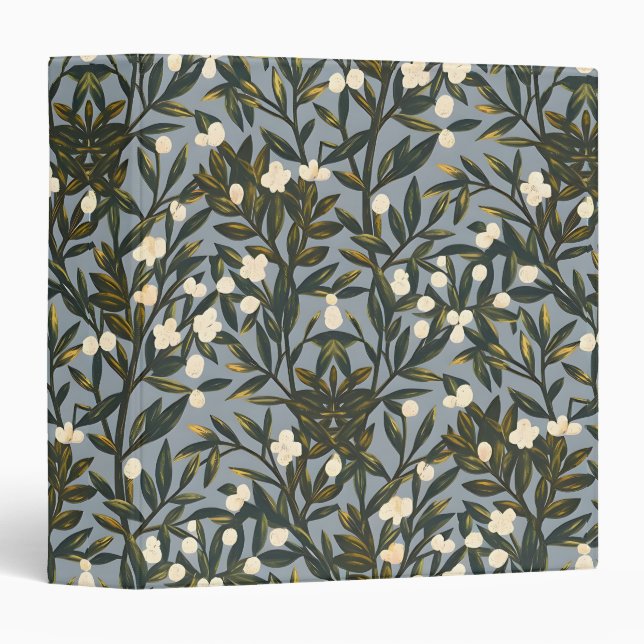 Floral pattern on  dusty blue-gray background 3 ring binder (Front/Spine)