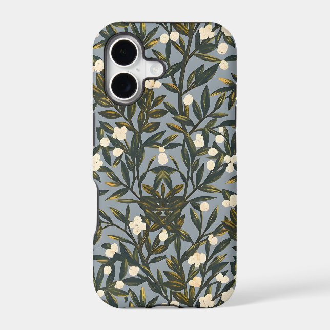 Floral pattern on  dusty blue-gray background iPhone case (Back)