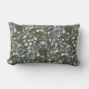 Floral pattern on  dusty blue-gray background lumbar pillow