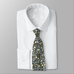 Floral pattern on dusty blue-gray background neck tie