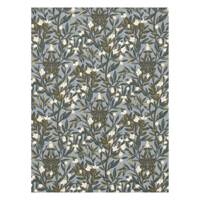 Floral pattern on  dusty blue-gray background tablecloth (Front)