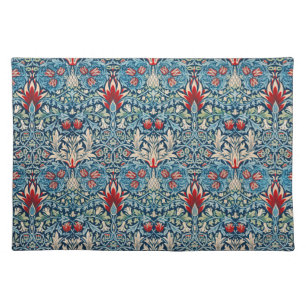 Floral pattern on green leaves blue background cloth placemat