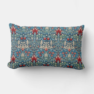Floral pattern on green leaves blue background lumbar pillow