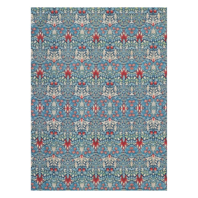 Floral pattern on green leaves blue background tablecloth (Front)