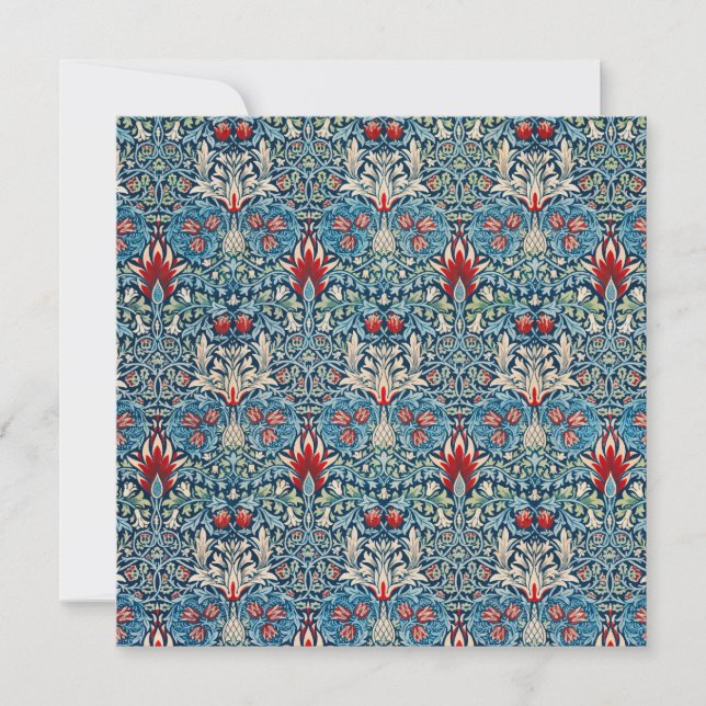 Floral pattern on green leaves blue background thank you card (Front)