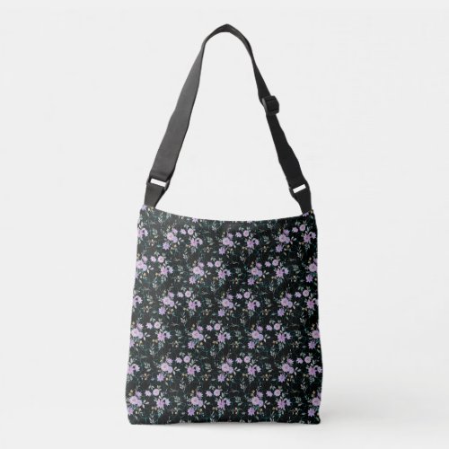 Floral Pattern on Net 01 Black BG Crossbody Bag