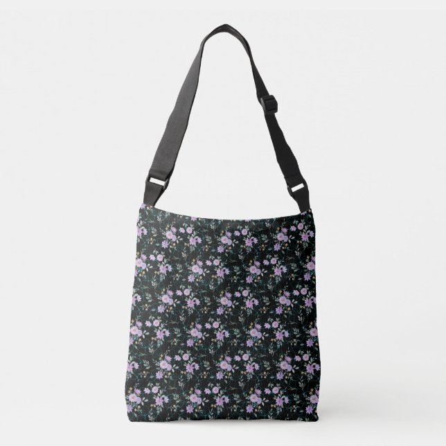Floral Pattern on Net 01 Black BG Crossbody Bag (Front)