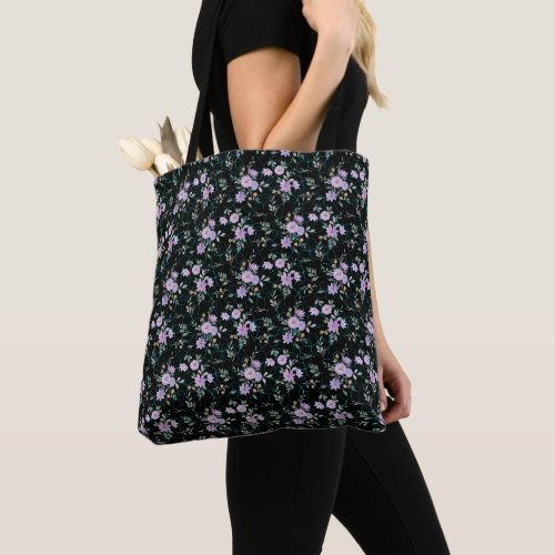 Floral Pattern on Net 01 Black BG Tote Bag