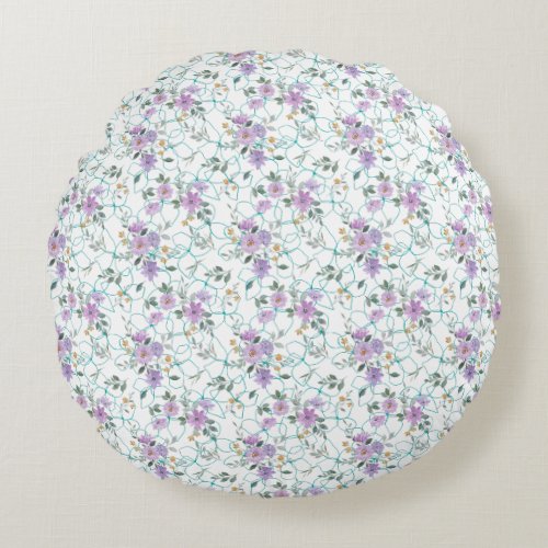 Floral Pattern on Net 01 Round Pillow