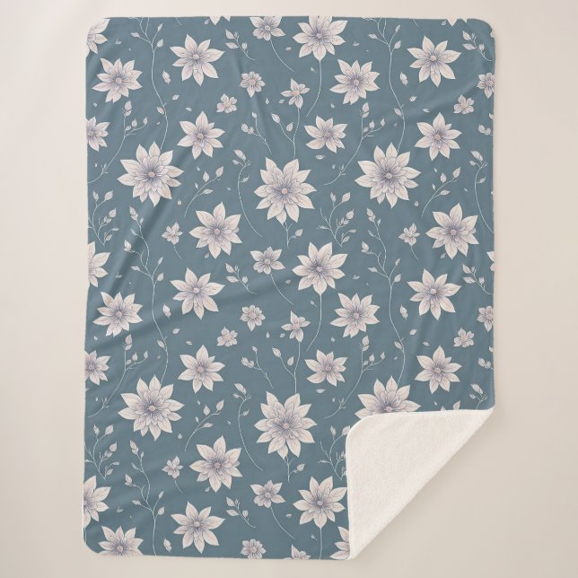 Floral Pattern on Teal Background Sherpa Blanket (Front)