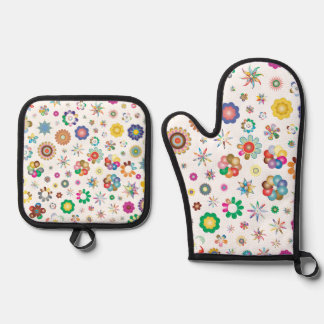 Floral Pattern Oven Mitt & Pot Holder Set