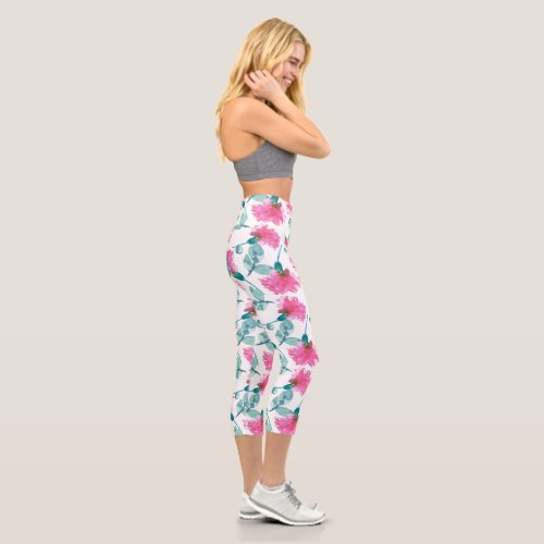 floral pattern pastel pink of summer capri leggings