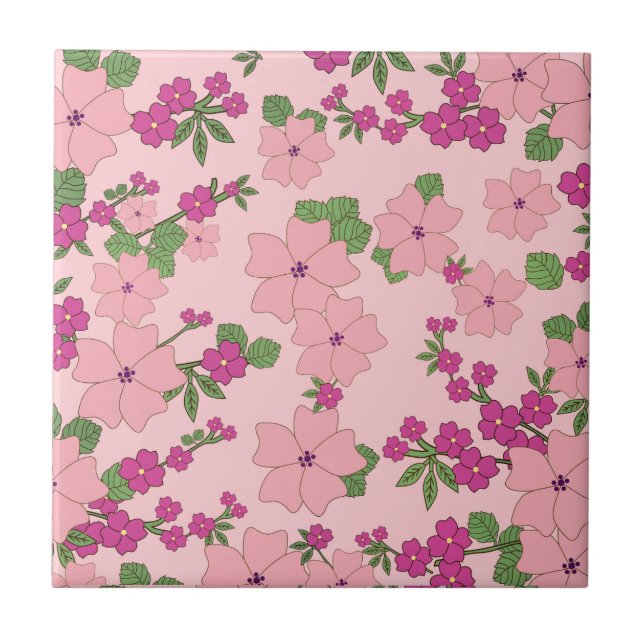 Floral pattern, pastel violet and pink, ceramic tile (Front)