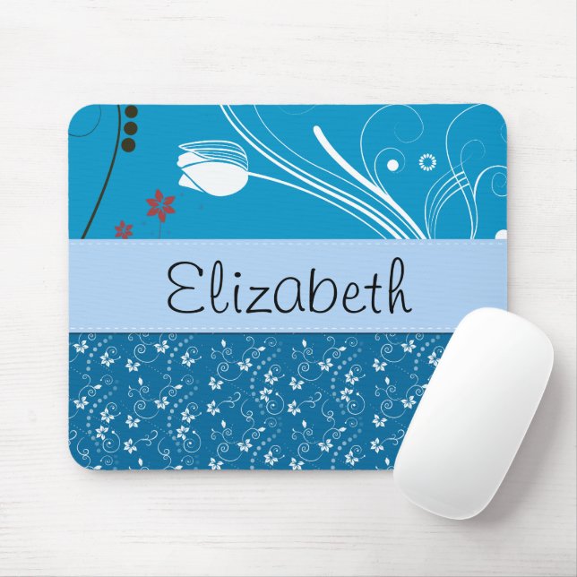 Floral Pattern, Pattern Of Flowers, Your Name Mouse Pad (With Mouse)