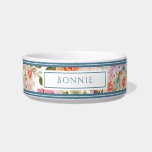 Floral Pattern Personalized Pet Bowl<br><div class="desc">This floral pattern ceramic feeding bowl in bright pink, blue and peach watercolors will brighten up any pet's mealtime. Great for cats, dogs and rabbits, you can add your pet's name to the front in the Personalize it section. It's the perfect gift for an stylish and pampered pet or devoted...</div>