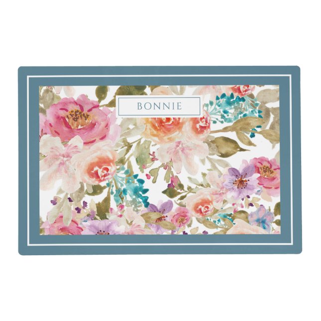 Floral Pattern Personalized Pet Placemat (Front)