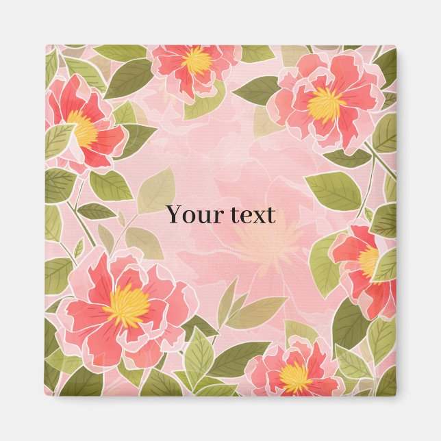 Floral pattern pink and coral template magnet (Front)